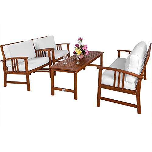 Deuba Conjunto de jardín Lounge Atlas de Madera de Acacia con cojínes Lavables Crema 1 Mesa 2 sillas y un sillón Deuba Conjunto de jardín Lounge Atlas de Madera de Acacia con cojínes Lavables Crema 1 Mesa 2 sillas y un sillón