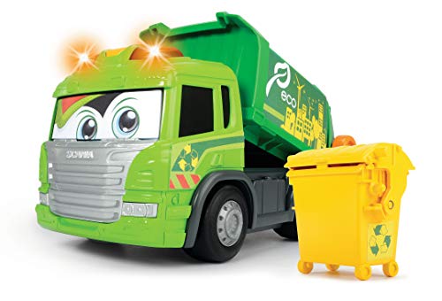 Dickie Toys Happy Series - Camión de Basura Motorizado Scania, con Cubo, Luz, Sonido y Plataforma Móvil, para Niños a partir de 2 Años - 25 cm Dickie Toys Happy Series - Camión de Basura Motorizado Scania, con Cubo, Luz, Sonido y Plataforma Móvil, para Niños a partir de 2 Años - 25 cm
