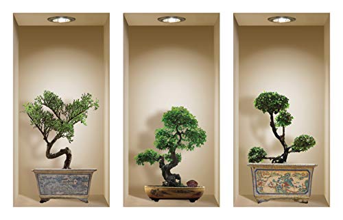 DIY Pegatinas Etiquetas para Pared Desmontables de Vinilo 3D Arte Mágico de Nisha, Conjunto de 3, Bonsai