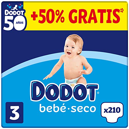 DODOT Bebé-Seco - Pañales Talla 3, 210 Pañales, 6-10kg, BOX ANIVERSARIO +50% GRATIS