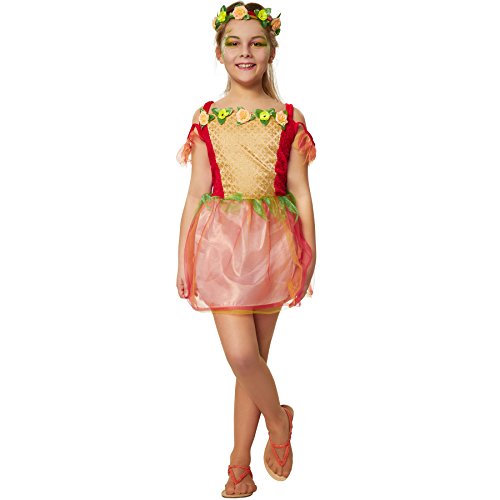 dressforfun 900343 Disfraz para Chica Hada de Flores, Precioso Vestido en Tonos Cálidos, Incl. Diadema con una Corona de Flores (116 | no. 301699)