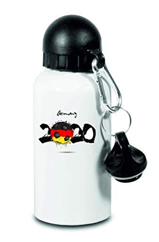 Drucklebnis24 Botella – Alemania Fútbol 2020 Campeonato Mundial – para niños, escuela, deporte, fitness – Botella de agua fina de aluminio, color Blanco, tamaño 500 ml