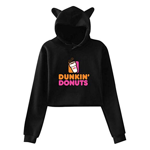 Dun-Kin Donuts - Sudadera con Capucha para Mujer con Orejas de Gato, suéter de Manga Larga con Capucha para niñas