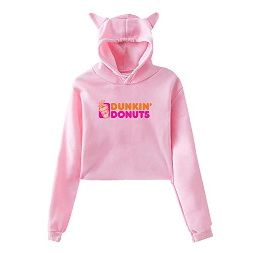 Dunkin Donuts - Sudadera con Capucha para Mujer con Orejas de Gato, Camisas de Manga Larga, suéter con Capucha para el Ombligo con Fugas