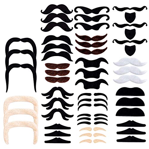 E-More 48 Piezas de Bigotes Falsos, Bigotes Autoadhesivos Surtidos para Halloween Traje Máscara Navidad