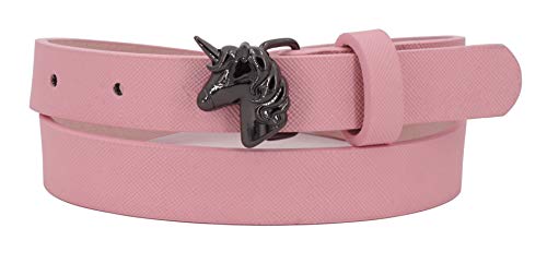 EANAGO Cinturón infantil 'Unicornio' para niña, para guardería y primaria, 5-10 años, con hebilla de unicornio negra (55 cm cintura (70 total), rosado)