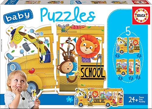 Educa- Bus de Animalitos Pack de 5 Puzzles, Multicolor (17575)