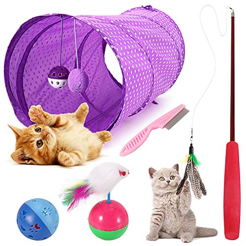 Emooqi Juguetes Gatos, Juguete Gato, Varita De Juguete para Gatos, Juguete De Plumas De Gato Interactivo Juguete Varita De con 5 Piezas Diferentes De Juguete Divertido Juguetes para Mascotas Gato