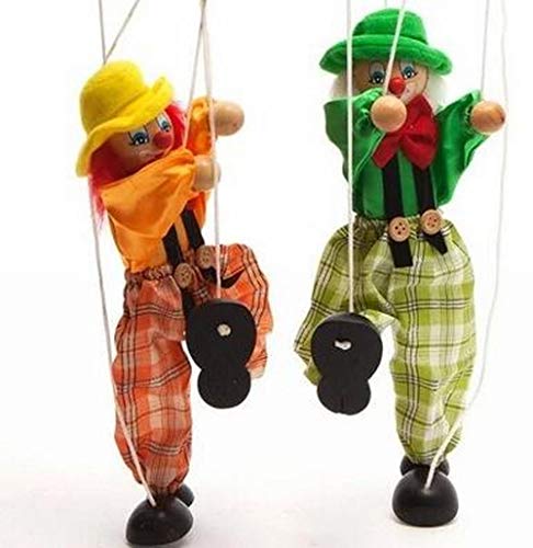 EPRHY 2 juguetes de marionetas de madera de dibujos animados de payaso de la sombra de las marionetas creativas de rendimiento para enseñar preescolar, juguetes educativos con cuerda de tirar, 25 cm