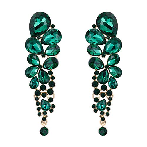 EVER FAITH Mujer Cristal Elegante Gota de Agua Cierre de Clip Pendientes Verde Tono Dorado EVER FAITH Mujer Cristal Elegante Gota de Agua Cierre de Clip Pendientes Verde Tono Dorado