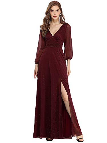 Ever-Pretty Cuello en V Vestido de Fiesta Abertura A-línea Manga Larga para Mujer Borgoña 54 Ever-Pretty Cuello en V Vestido de Fiesta Abertura A-línea Manga Larga para Mujer Borgoña 54