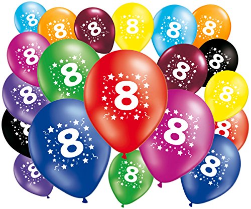 FABSUD - Globos de cumpleaños de 8 años, 30 cm, 20 unidades FABSUD - Globos de cumpleaños de 8 años, 30 cm, 20 unidades