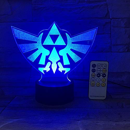 FaceToWind The Legend of Zelda Triángulo 3D USB LED Luz Nocturna 7 Colores Lámpara de ilusión Toque o Control Remoto Niños Dormitorio Lámpara de Escritorio