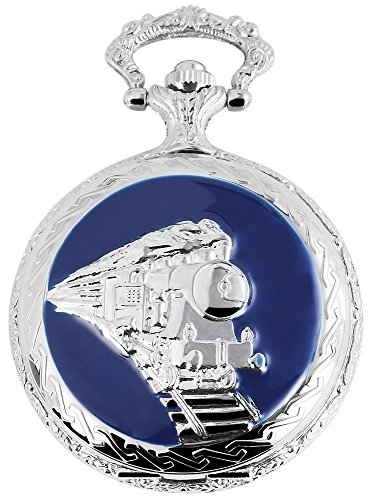 Fame Analog Reloj de bolsillo con cadena de metal Tren Locomotora 480822000055 Plata coloreado Chasis tamaño 47 mm x 16 mm con esfera de color blanco y cristal mineral.