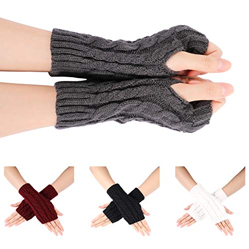 Familybox Guantes Sin Dedos Mujer, 4 Pares Guantes Brazo Manoplas sin dedos Mitones de punto, Calentadores de brazo Mitones Manoplas de punto Mitones Guantes de invierno para Mujeres