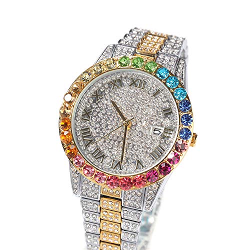 Fantex Reloj para hombre con diamantes de imitación austriacos de 42 mm con diamantes de imitación de circonita transparente