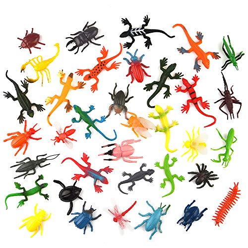 FEPITO 36 PCS Insectos realistas de plástico Insectos realistas Figuras Juguetes Escarabajo Variado Lagarto libélula Modelo Animal Juguetes para niños Juguetes educativos Favores de Fiesta