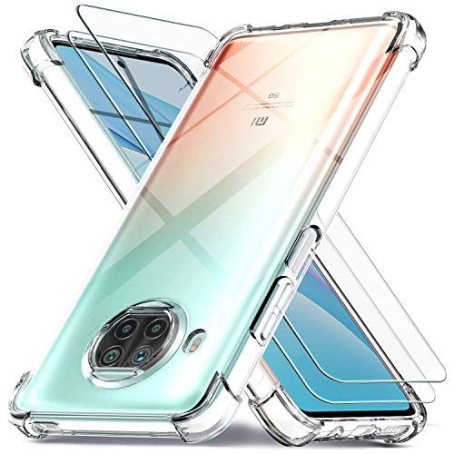 Ferilinso Funda para Xiaomi Mi 10T Lite 5G + 2 Piezas Cristal Templado Protector de Pantalla [Transparente TPU Carcasa] [10X Anti-Amarilleo] [Anti-Choque] [Anti-arañazos] [9H Dureza]