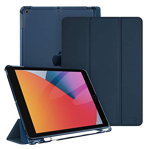 Fintie Funda para iPad 10,2" 2020/2019 con Soporte Integrado para Pencil - Trasera Transparente Carcasa Ligera Función de Auto-Reposo/Activación para iPad 8/7.ª Generación, Azul Oscuro