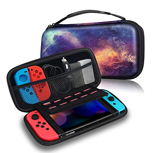 Fintie Funda Portátil para Nintendo Switch - Estuche para Viaje Bolsa de Transporte con 10 Ranuras para Tarjeta de Juego y Bolsillo para la Videoconsola Joy-con de Nintendo Switch, Galaxia