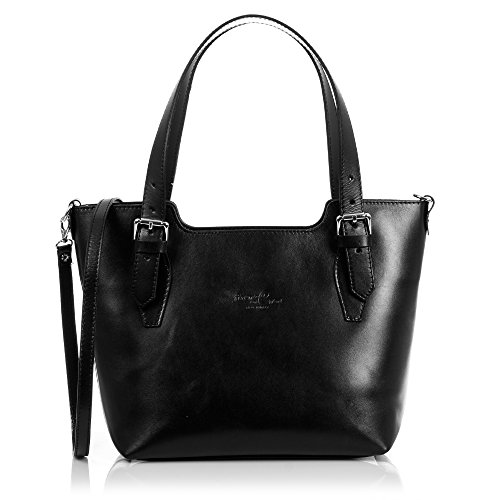 FIRENZE ARTEGIANI. Arezzo Bolso Tote Mujer.Piel auténtica Tamponato .Made in Italy. Vera Pelle Italiana.37x10x25 cm. Color: Negro