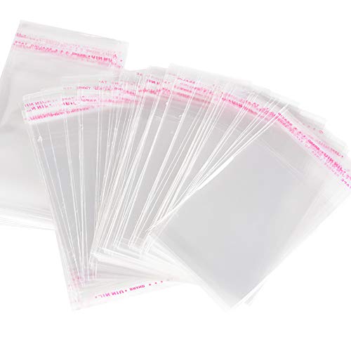 FLOFIA 200pcs (7x13cm) Bolsas de Celofán Pequeñas Transparente Autodhesiva Bolsas Plastico OPP para Bombones Chuches Galletas Regalos 12 x (10+3) cm