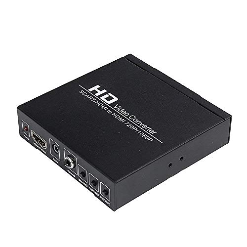 Flylink PAL/NTSC SCART + HDMI a HDMI Conversor de vídeo caja 1080 P mejorar resolucón con 3,5 mm y salida de Audio Coaxial para consolas de videojuegos, DVD, STB
