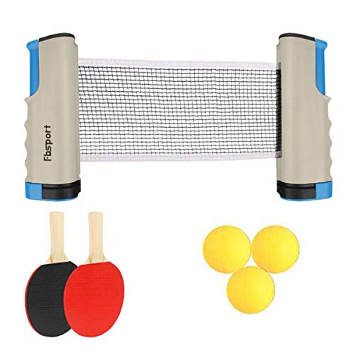 FOOING Juego de Red de Tenis de Mesa, 3 Pelotas de Ping Pong, 1 par de Palas de Tenis de Mesa, Accesorio retráctil instantáneo para Raqueta, Portátil para Interior al Aire Libre Regalo (Gris)