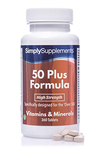 Fórmula 50 Plus multivitamínico con vitamina C - ¡Bote para 1 año! - Apto para vegetarianos - 360 Comprimidos - SimplySupplements Fórmula 50 Plus multivitamínico con vitamina C - ¡Bote para 1 año! - Apto para vegetarianos - 360 Comprimidos - SimplySupplements