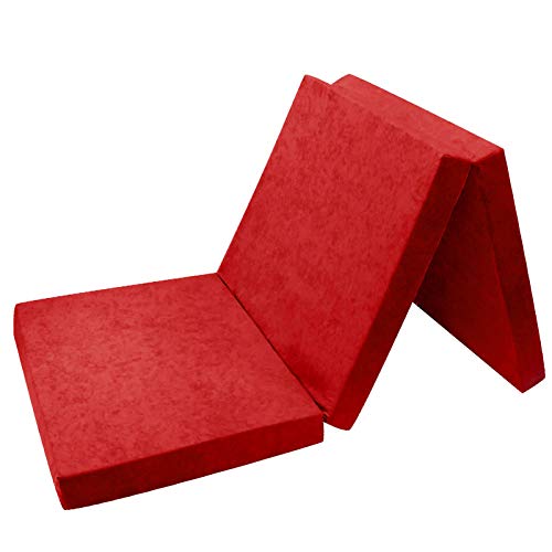 Fortisline - Colchón supletorio plegable para invitados, futón, puf, 195 x 80 x 9 cm, color rojo