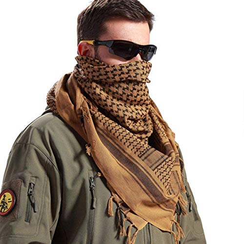 FREE SOLDIER Bufanda Militar 100% algodón Shemagh Tactical Desert Keffiyeh Bufanda de Cuello con Cabeza Bufanda árabe con Borla 43x43 Pulgadas,Marrón