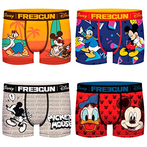 FREEGUN Disney - Calzoncillos tipo bóxer para niños, diseño de Mickey Mouse Donald y pato retro, 4 unidades, 6/8, 8/10, 10/12, 12/14, 14/16 años Varios diseños. 8-10 Años