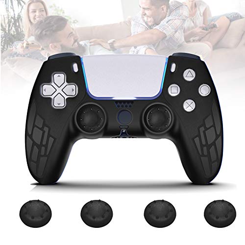 Frusde Funda para Mando PS5, Funda Mando PS5 DualSense de Silicona con 4PCS Tapa del Joystick Cap, Antideslizante Playstation 5 Carcasa Controlador Protectora con 4 PCS Thumb Grip Negro Frusde Funda para Mando PS5, Funda Mando PS5 DualSense de Silicona con 4PCS Tapa del Joystick Cap, Antideslizante Playstation 5 Carcasa Controlador Protectora con 4 PCS Thumb Grip Negro