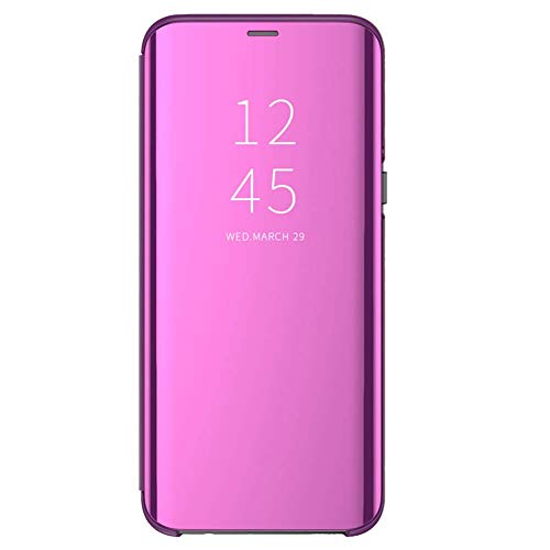Funda para Xiaomi Mi A2 Lite Suave + Duro Carcasa Espejo Mirror Flip Caso Ultra Delgada Shock Caja del Teléfono Translucent Window View (Rosa roja, Xiaomi Mi A2 Lite)