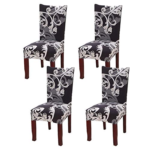 Fundas de silla de comedor de estiramiento de confort con estampado geométrico, fundas de silla de comedor cortas lavables y desmontables para cocina, sillas de oficina (FF,4 Pack)