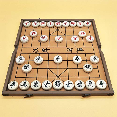 FunnyGoo Juego de ajedrez Chino de Beechwood Xiangqi con Tablero de ajedrez de Caja Plegable, ajedrez de Gran tamaño de 4cm de diámetro, el Color de la Caja Puede Variar