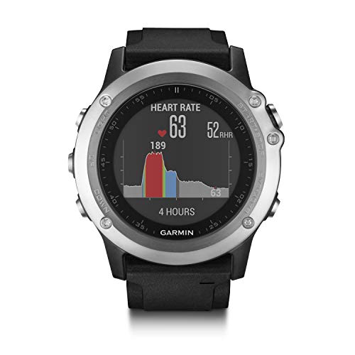 Garmin Fenix 3 HR - Reloj multideporte con GPS y sensores ABC, con pulsómetro en la muñeca, color Plata/Correa Negra, Talla única