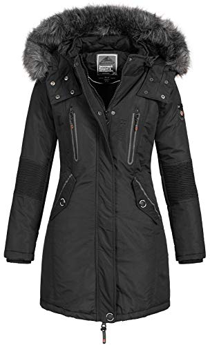 Geographical Norway - Chaqueta Coracle/Coraly de invierno para mujer con capucha de pelo, XL Negro II XL