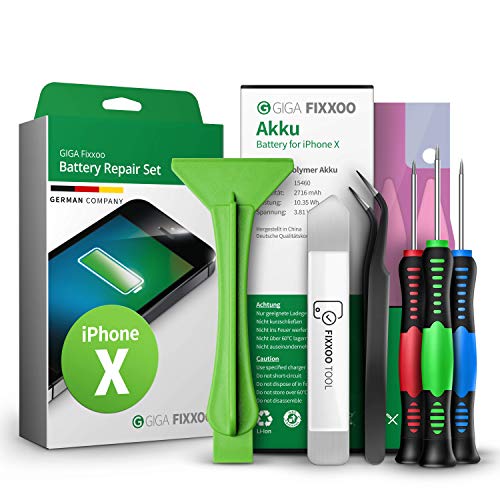 GIGA Fixxoo Kit de reparación de batería Compatible con iPhone X| Sustitución Sencilla con Instrucciones y Herramientas Incluidas en el Kit en Caso de batería defectuosa GIGA Fixxoo Kit de reparación de batería Compatible con iPhone X| Sustitución Sencilla con Instrucciones y Herramientas Incluidas en el Kit en Caso de batería defectuosa