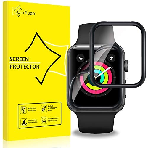 GiiYoon-4 Piezas Protector Pantalla para Apple Watch 42mm Series 3/2/1,[TPU-Film] [3D Cobertura Completa][Sin Burbujas] [Alta Definicion][Adsorcion anhidra] HD Suave Protector.