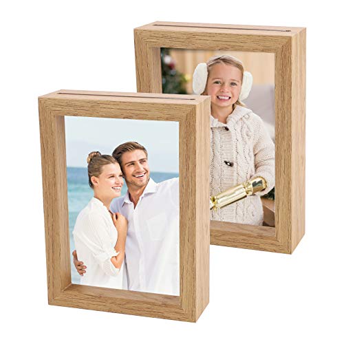 GLAITC Marco de fotos de madera con textura de madera de 10.7 x 15.2 cm, marco de fotos de doble cara con lente acrílico transparente para decoración de plantas, decoración de mesa, 2 colores a elegir