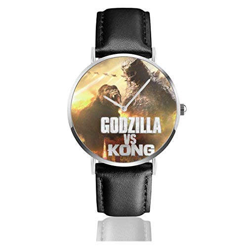 Godzilla Vs Kong Unisex Relojes de Pulsera para Adultos Plata Acero Inoxidable Cuarzo PU Cuero Correa de Reloj Regalo de año Nuevo
