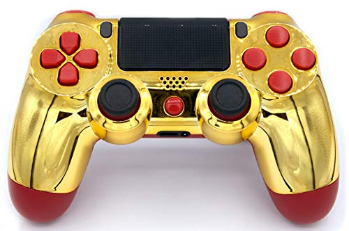 Gold/Red Rapid Fire Modded Controller para Playstation 4: Quick Scope, Drop Shot, Auto Run, Sniped Breath, Mimic, More