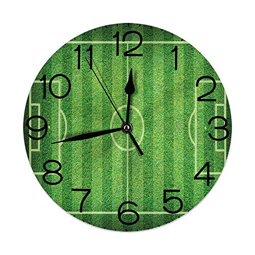 GoodLucke Reloj de Pared Decorativo para el hogar, Deportes, Realista Green Grass Soccer Field Tema Deportes Hobby Competencia Field, Lime Green Fern Green