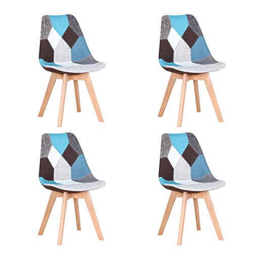 GrandCA Home Conjunto de 4 sillas, Silla de Comedor, Silla de tulipán de Estilo nórdico, Adecuada para Sala de Estar, Comedor (Azul Patchwork)
