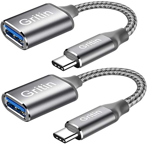 Gritin Adaptador USB C a USB 3.0, 2 Pack [0.15M +0.3M] Cable USB C OTG 5 Gbps para MacBook Pro, Xiaomi Note 7/Mi 9T/Mi A1, Galaxy S10/S9, Huawei P10/P9/Mate 10, OnePlus, y Más Dispositivos con USB C