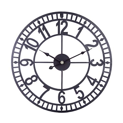H0_V Reloj de Pared Vintage, 60cm Grande Reloj de Pared Silencioso Hierro Decoración Adorno para Hogar Habitación
