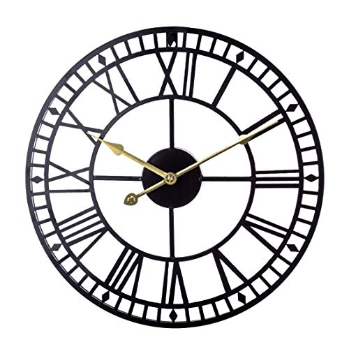 H0_V Reloj de Pared Vintage, 60cm Grande Reloj de Pared Silencioso Hierro Decoración Adorno para Hogar Habitación