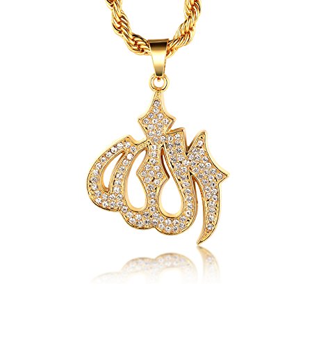 Halukakah ● Allah ● Hombres 18K Oro Verdadero Plateado Símbolo del Islam Allah Colgante Collar con Cadena de Cuerda Gratis 30"