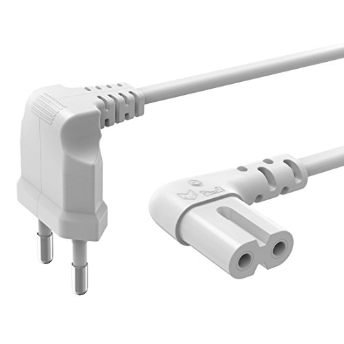 Hama Cable de alimentación (Europlug a Enchufe Euro 8 Doble, Ambos Lados 90 ° ángulo, 1,5 m), Color Blanco